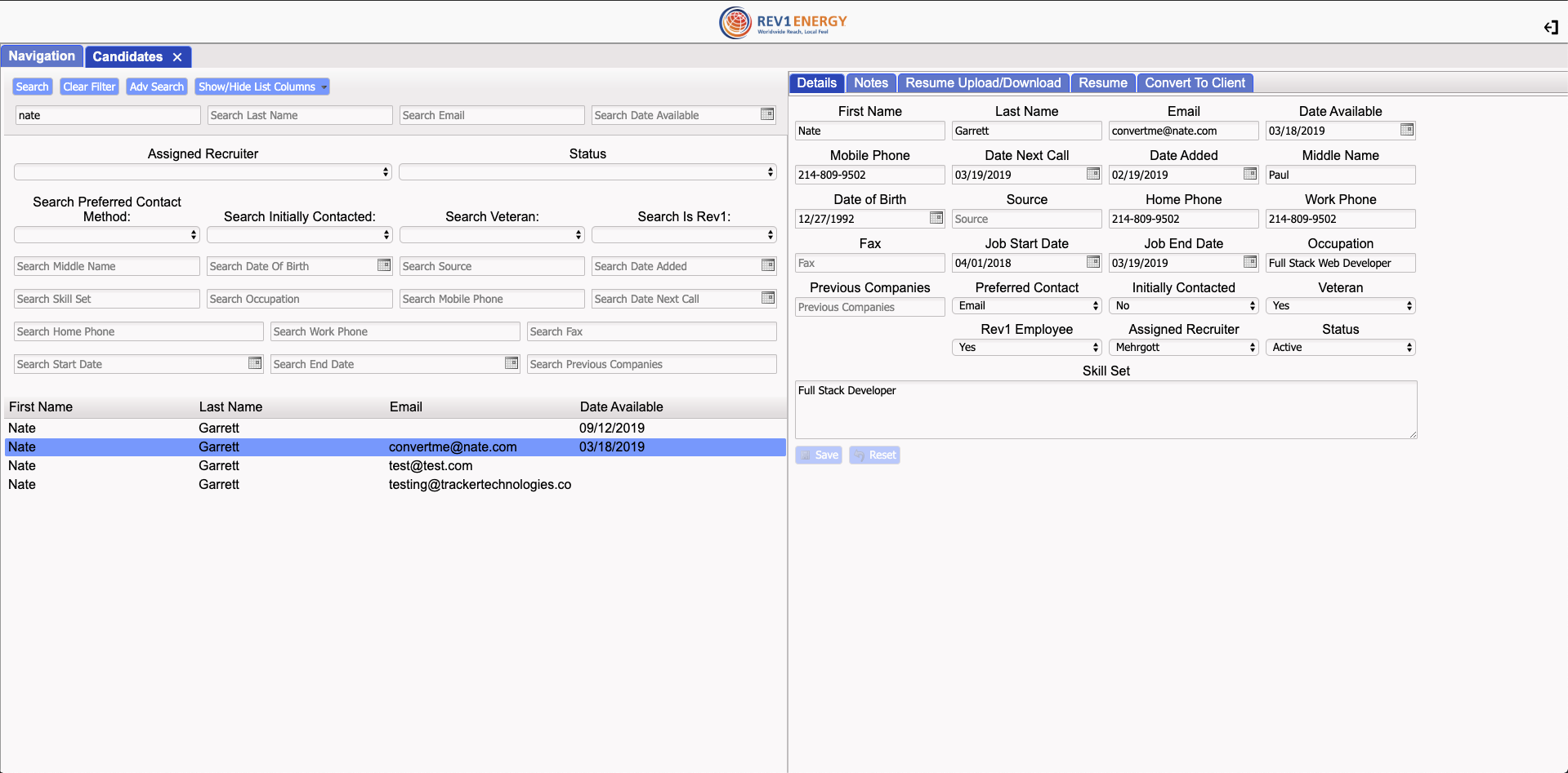 Rev1 Power Services ATS Web App Screenshot 2